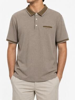 Goldlion Men's Taupe Brown Trim Polo Shirt XL Short Sleeve Preppy Y2K Casual